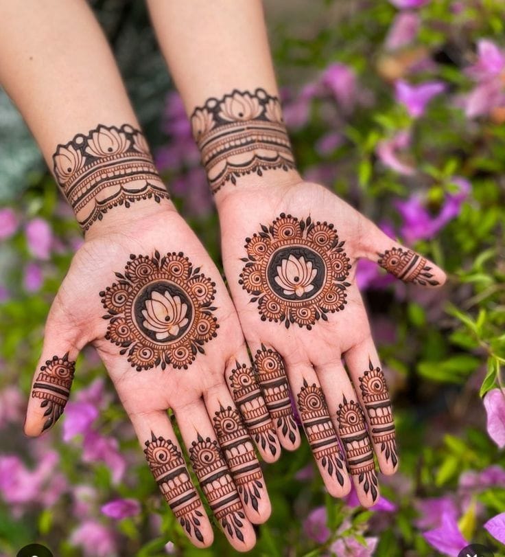 Dense Rajasthani mehndi pattern with mandala